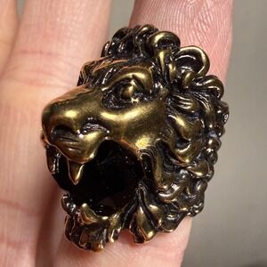Gucci Lion Head Ring Black Crystal Aged Gold Size 13 US 6.5 Auth w/ New